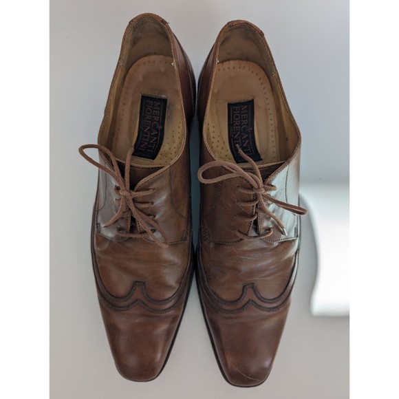 Mercanti Fiorentini Shoes Mens 10.5 Wingtip Oxford Italian Leather‎ Brown - Picture 2 of 9